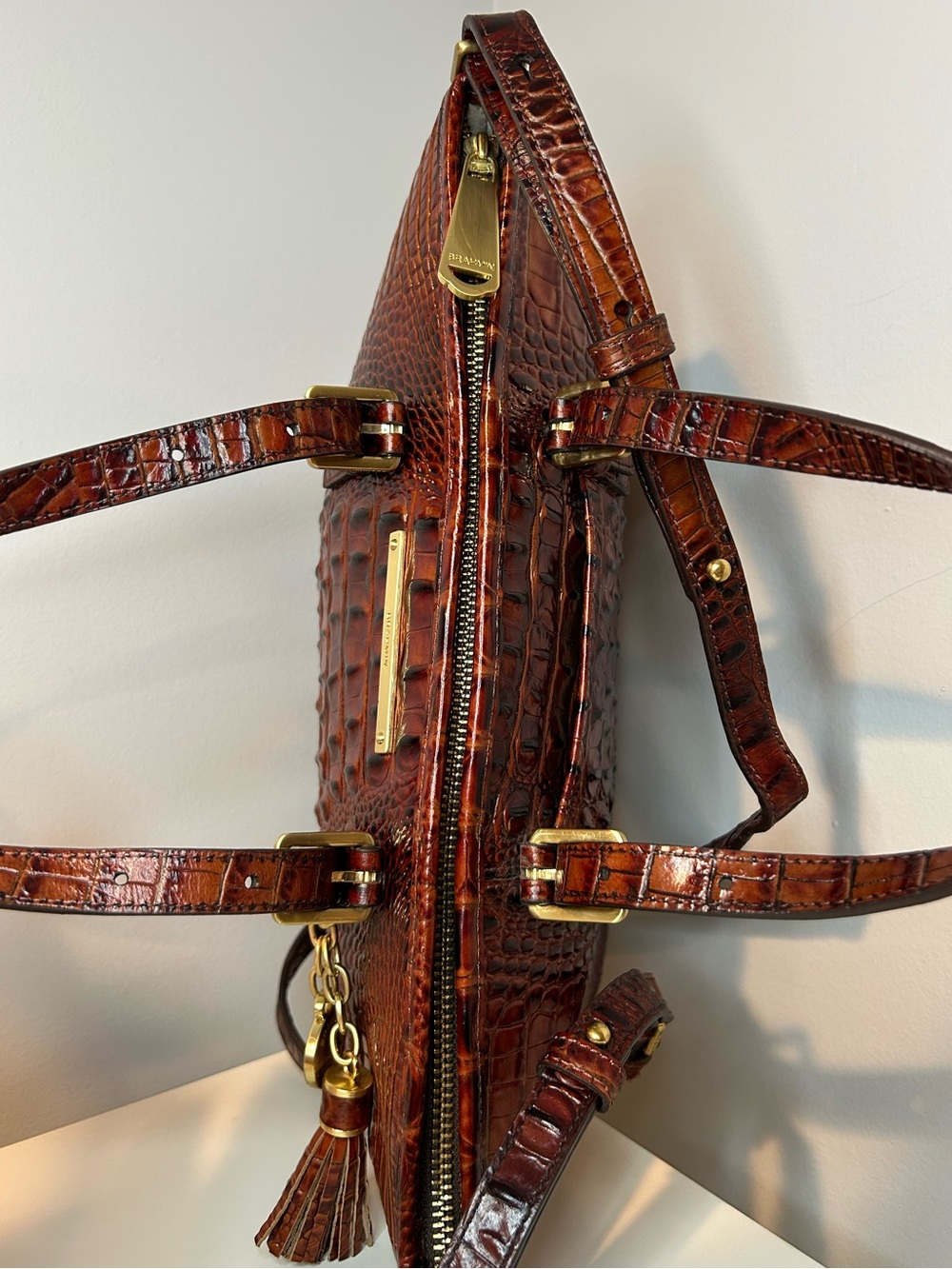 Brahmin Mini Asher Pecan Melbourne Croc Leather Satchel Authenticated - Picture 9 of 11
